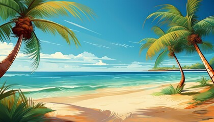 Fototapeta premium Beautiful beach sand and palm trees
