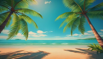 Fototapeta premium Beautiful beach sand and palm trees