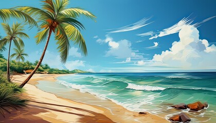 Naklejka premium Beautiful beach sand and palm trees