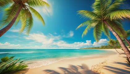 Obraz premium Beautiful beach sand and palm trees