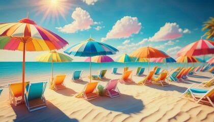 Naklejka premium Summer vacation umbrella and beach chair