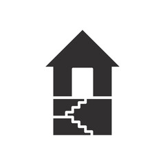 icon of basement private house, ground floor, black stairs, flat vector illustration