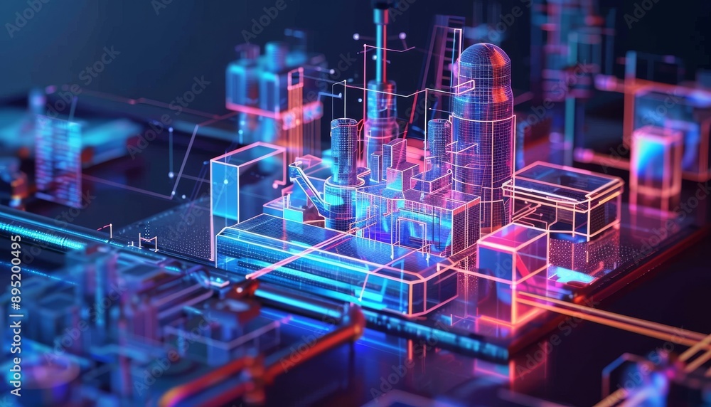 Poster Detailed 3D illustration of mobile data monitoring, showcasing devices and data flows for analysis