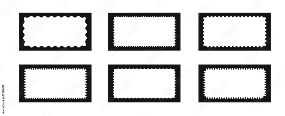 Aufkleber set of rectangular frames with wavy inner edges. trendy zigzag curved geometric frames for decorativ