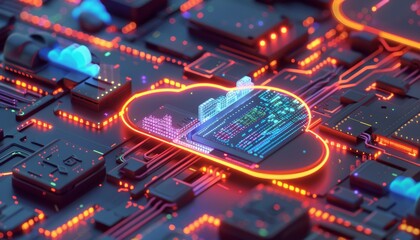 Obraz premium Visualize a detailed 3D rendering illustrating essence of cloud computing technology