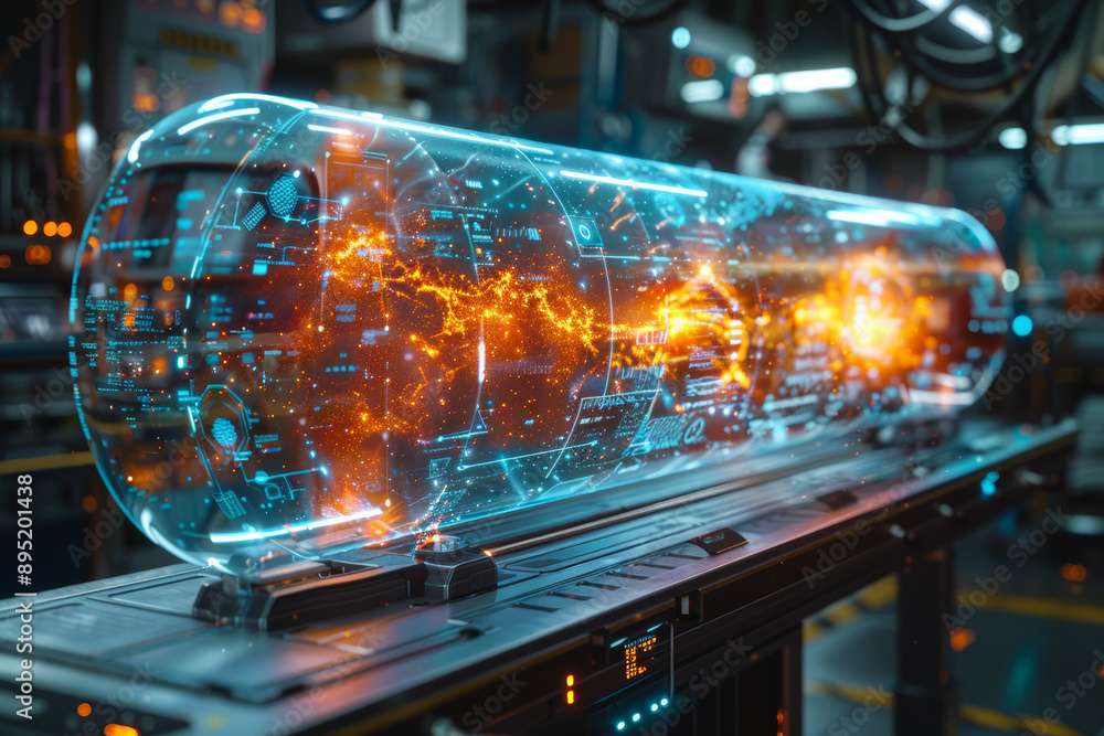 Poster a futuristic holographic display projecting a three-dimensional image. concept of advanced technolog