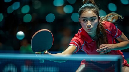 Focused Female Table Tennis Player in Action