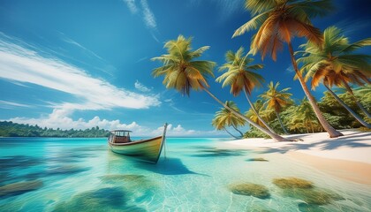 Tropical island sea and boat