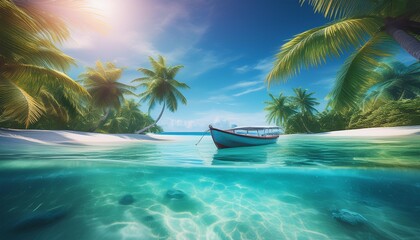Fototapeta premium Tropical island sea and boat