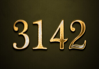 Old gold effect of 3142 number with 3D glossy style Mockup.