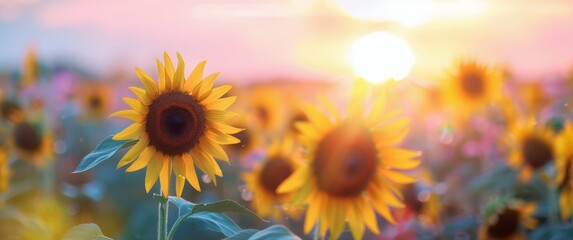 Obraz premium Sunflower Field at Sunset