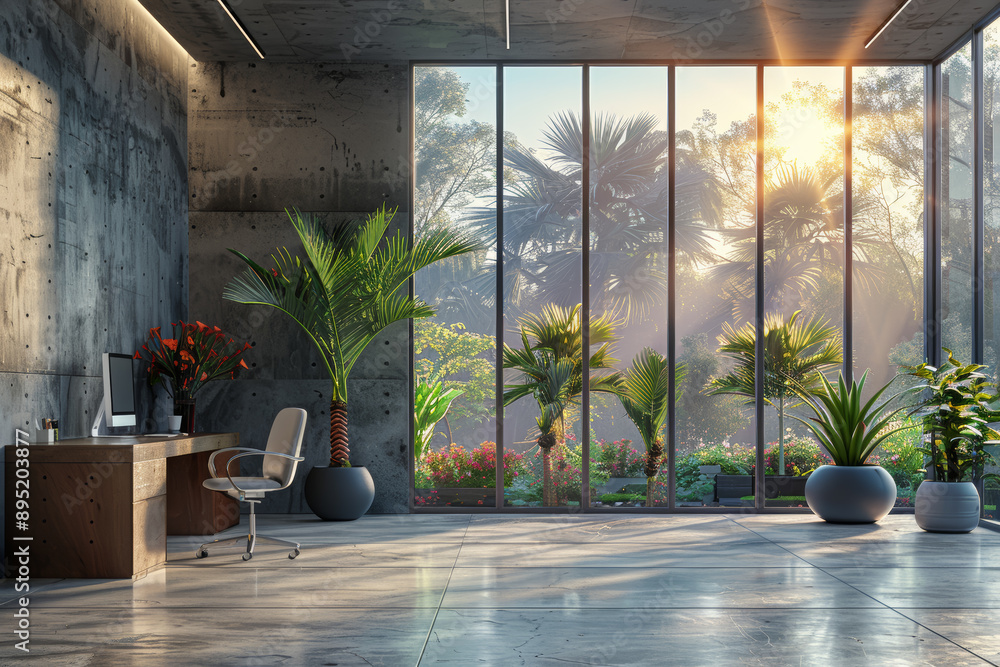 Poster a minimalist office space with a focus on clean lines and functionality. concept of modern design an