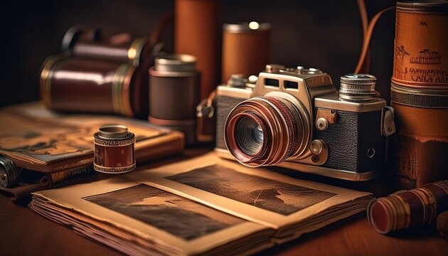 old movie camera and album