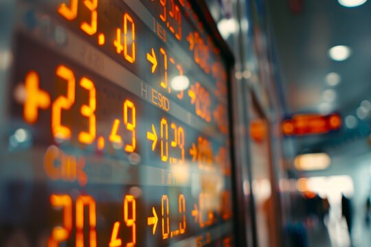 Digital Currency Exchange Board Displaying Live Rates at Busy Airport Terminal