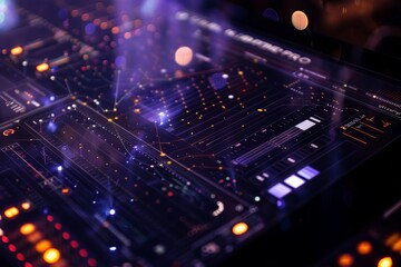 Obraz premium Futuristic Digital Interface Demonstrating Real-Time Data Exchange and Flow Visualization for Tech Backgrounds