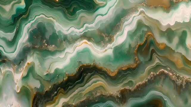 The fluid organic lines of this mineral pattern in shades of emerald green and ocean blue evoke the smooth surface of a polished piece of aventurine.