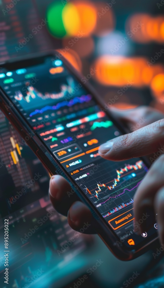 Aufkleber cryptocurrency trading app on smartphone displaying live market data and detailed graphs