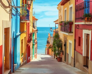 Charming street in villajoyosa with colorful houses in coastal town, valencian community, spain