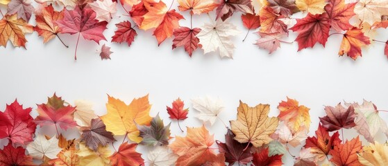 A large pile of autumn leaves on a white background