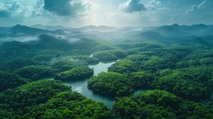 Serene Mountain Lake with Lush Green Vegetation