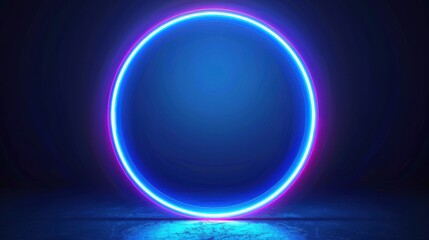 Obraz premium The image showcases a vibrant, glowing blue neon circle set against a dark background, creating a stunning cinematic and futuristic effect.