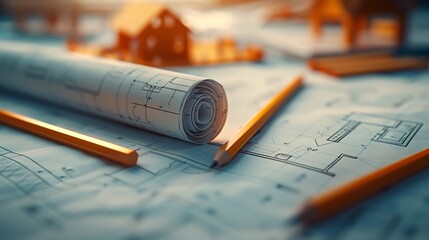 Close-up of architectural blueprints, house and apartment project, real estate concept.