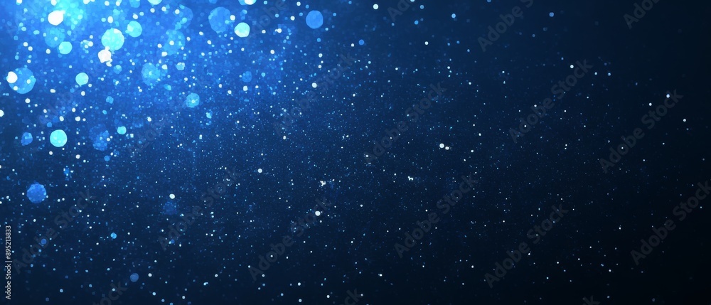 Poster abstract blue bokeh lights floating against a dark background, creating a dreamy and magical atmosph