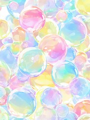 Multiple colorful bubbles shown in a light, soft graphic style on a bright background. Concept of lightness and fun