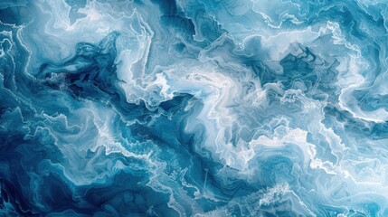 Obraz premium Abstract blue watercolor painting featuring marble-like swirls and intricate patterns resembling fluid ink movements on paper.