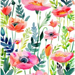 A watercolor floral seamless pattern on a spring textile texture is perfect for wallpaper and prints designs. Flower background. Ornament illustration.