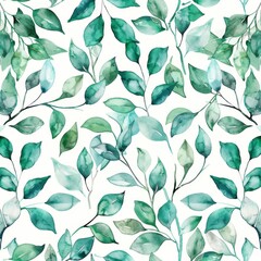 This seamless pattern features a botanical background with eucalyptus, branches, and leaves. Floral design perfect for invitations, wrapping paper, textile, fabric, and packaging applications.