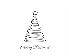 Christmas pine fir tree. Continuous one line drawing. Vector illustration minimalistic design. Abstract hand draw vector. Merry Christmas concept.