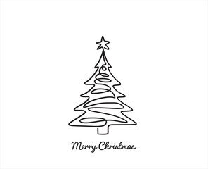 Christmas pine fir tree. Continuous one line drawing. Vector illustration minimalistic design. Abstract hand draw vector. Merry Christmas concept.