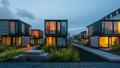 Fototapeta premium Innovative modern architecture photography showcasing striking design of modular houses