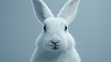 A close-up image of a white rabbit with clear, sharp details on a transparent background. The rabbit's ears are prominently displayed, and its expressive eyes are visible.