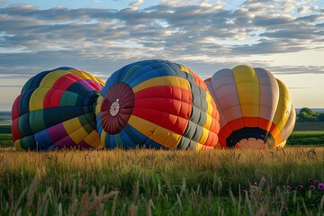 Fototapeta premium Colorful Hot Air Balloons Landing In Field
