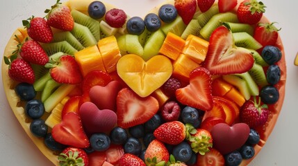 Obraz premium A vibrant image of a heart-shaped fruit platter