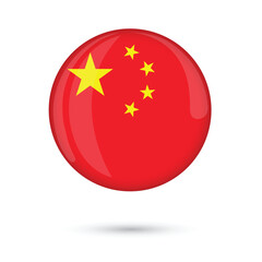 China flag. Official flag of china round glossy original colors and proportion correctly. Chinese National Flag vector isolated illustration posters flyers banners websites.