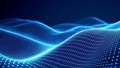 Obraz premium Wave 3d. Wave of particles. Abstract Blue Geometric Background. Big data visualization. Data technology abstract futuristic illustration. 3d rendering