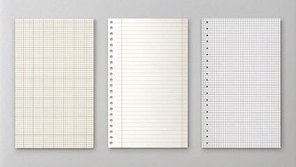 Set of vector realistic illustrations of a torn sheet of paper from a workbook, office utility block notes