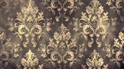 A vintage-inspired wallpaper with classic damask patterns in muted tones