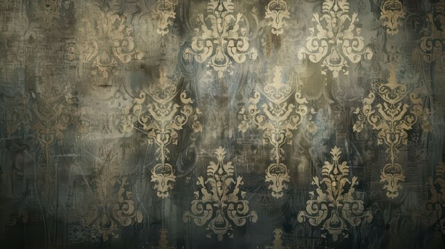 Fototapeta A vintage-inspired wallpaper with classic damask patterns in muted tones