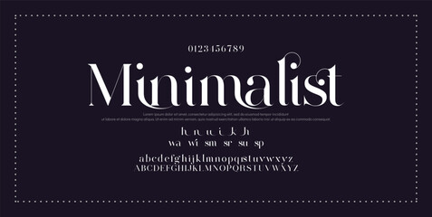 Luxury sans serif alphabet letters font and number. Classic Lettering Minimal Fashion Designs. Typography decorative wedding fonts and logo. vector illustration.