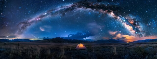 Camping in summer time with beautiful milky way at night time.
