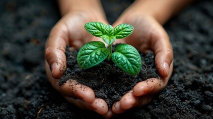 Protecting Nature's Future:  A Small Hand Holding a Seedling