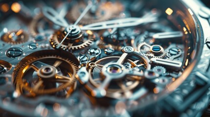 Close-up image of the intricate mechanical gears inside a Swiss watch, showcasing the precision engineering and detailed craftsmanship.