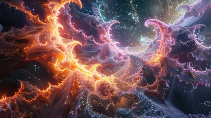 3D cosmic fractal background. Ai generation