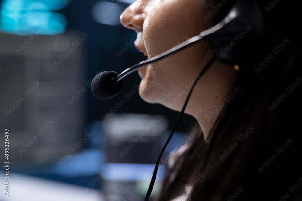 Poster data center support specialist supporting engineering team doing hardware maintenance, talking in he