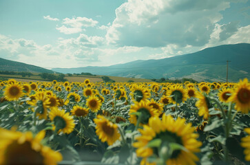 Fototapeta premium Beautiful landscape of a yellow sunflower field