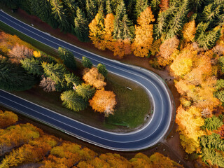 windy road drone shot